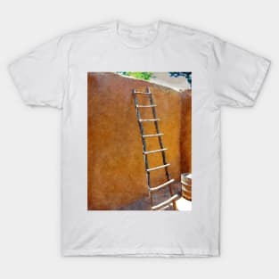 Rustic wooden ladder leaned against adobe wall in Taos, New Mexico painting T-Shirt